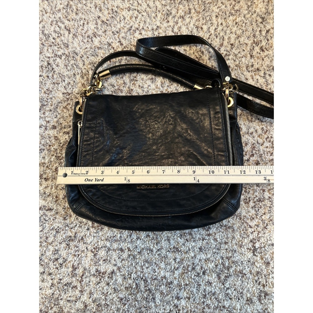 Vintage Michael Kors Leather Crossbody Bag Black Large Pockets Adjusting Strap - Picture 12 of 13